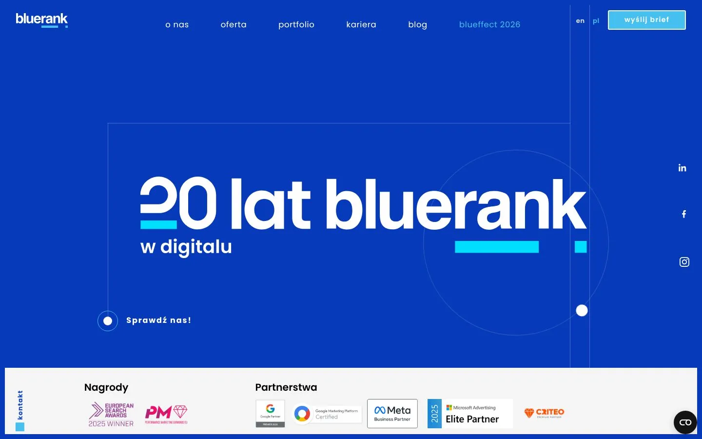 Strona Bluerank (bluerank.com), zrzut ekranu z 23 października 2026 r.