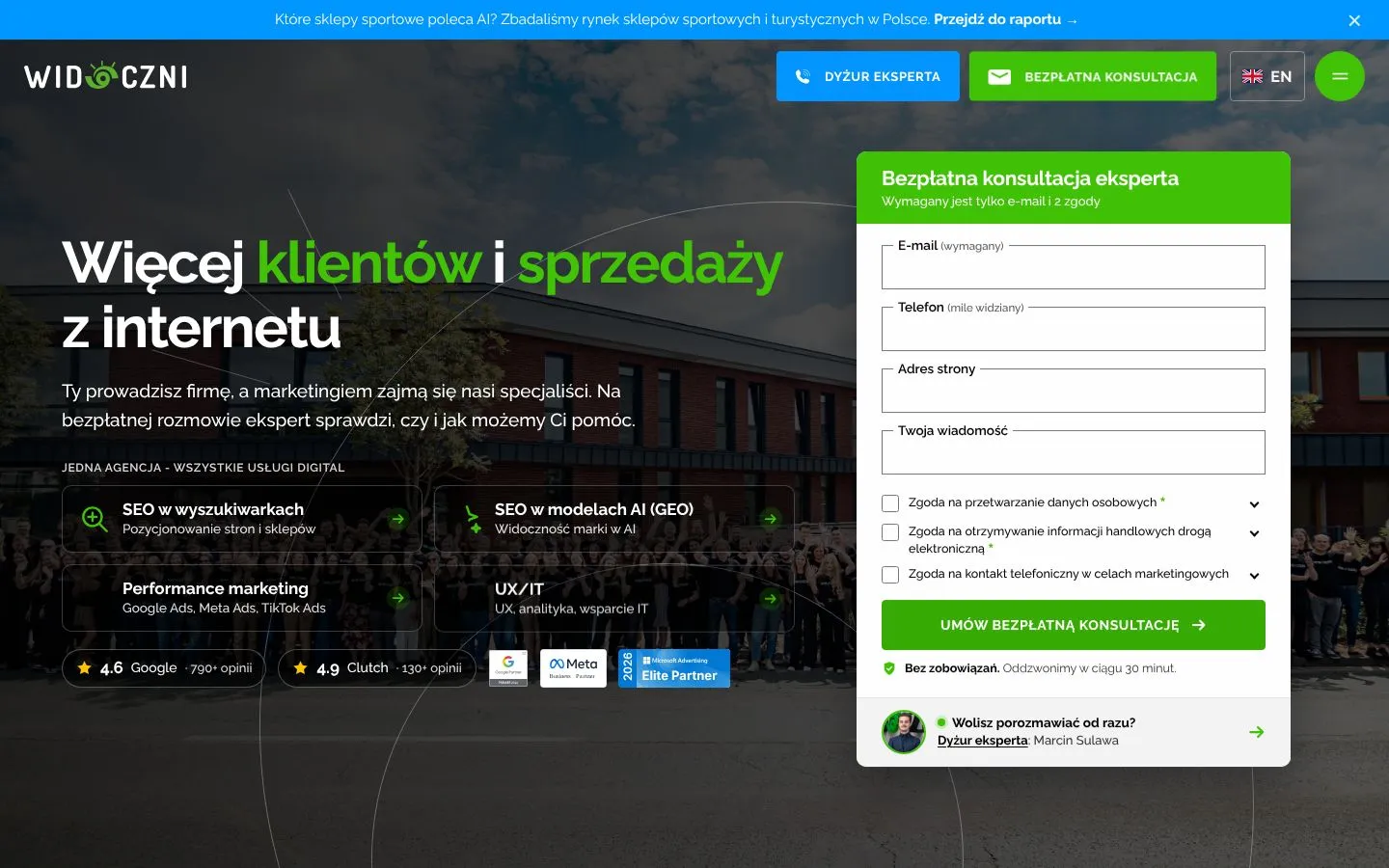 Strona Widoczni (widoczni.com), zrzut ekranu z 23 października 2026 r.