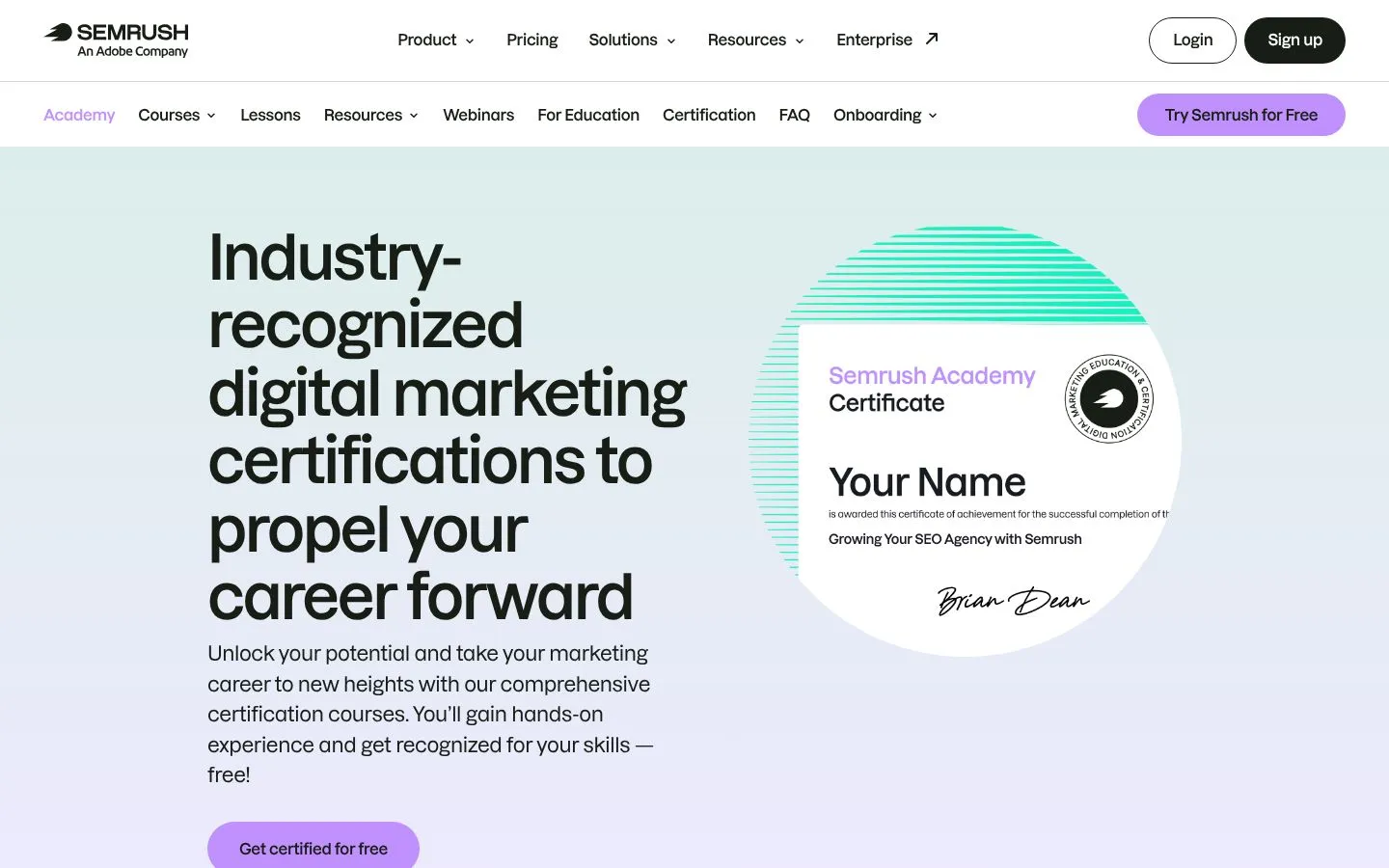 Strona Semrush Academy (semrush.com), zrzut ekranu z 23 października 2026 r.
