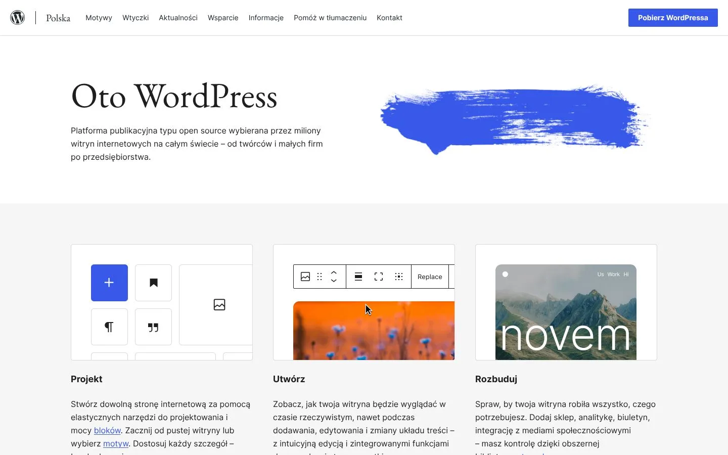 Strona WordPress (pl.wordpress.org), zrzut ekranu z 23 października 2026 r.