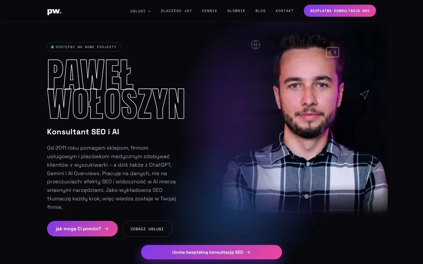 Strona Paweł Wołoszyn (pawelwoloszyn.pl), zrzut ekranu z 23 października 2026 r.