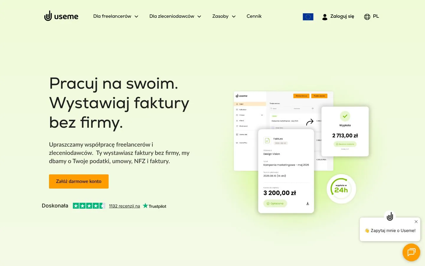 Strona Useme (useme.com), zrzut ekranu z 23 października 2026 r.