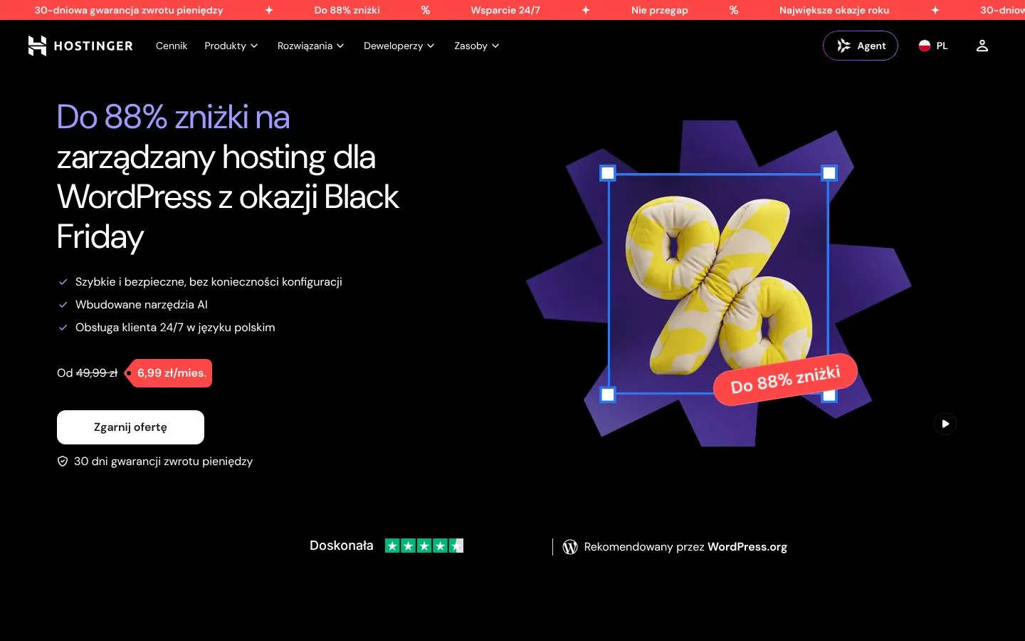 Strona Hostinger (hostinger.com), zrzut ekranu z 23 października 2026 r.