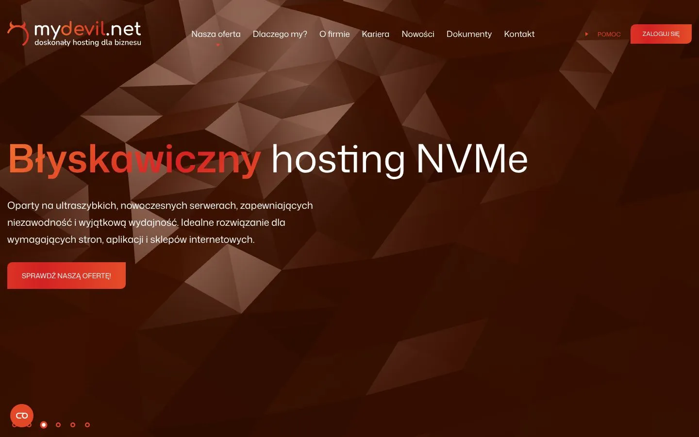 Strona MyDevil (mydevil.net), zrzut ekranu z 23 października 2026 r.