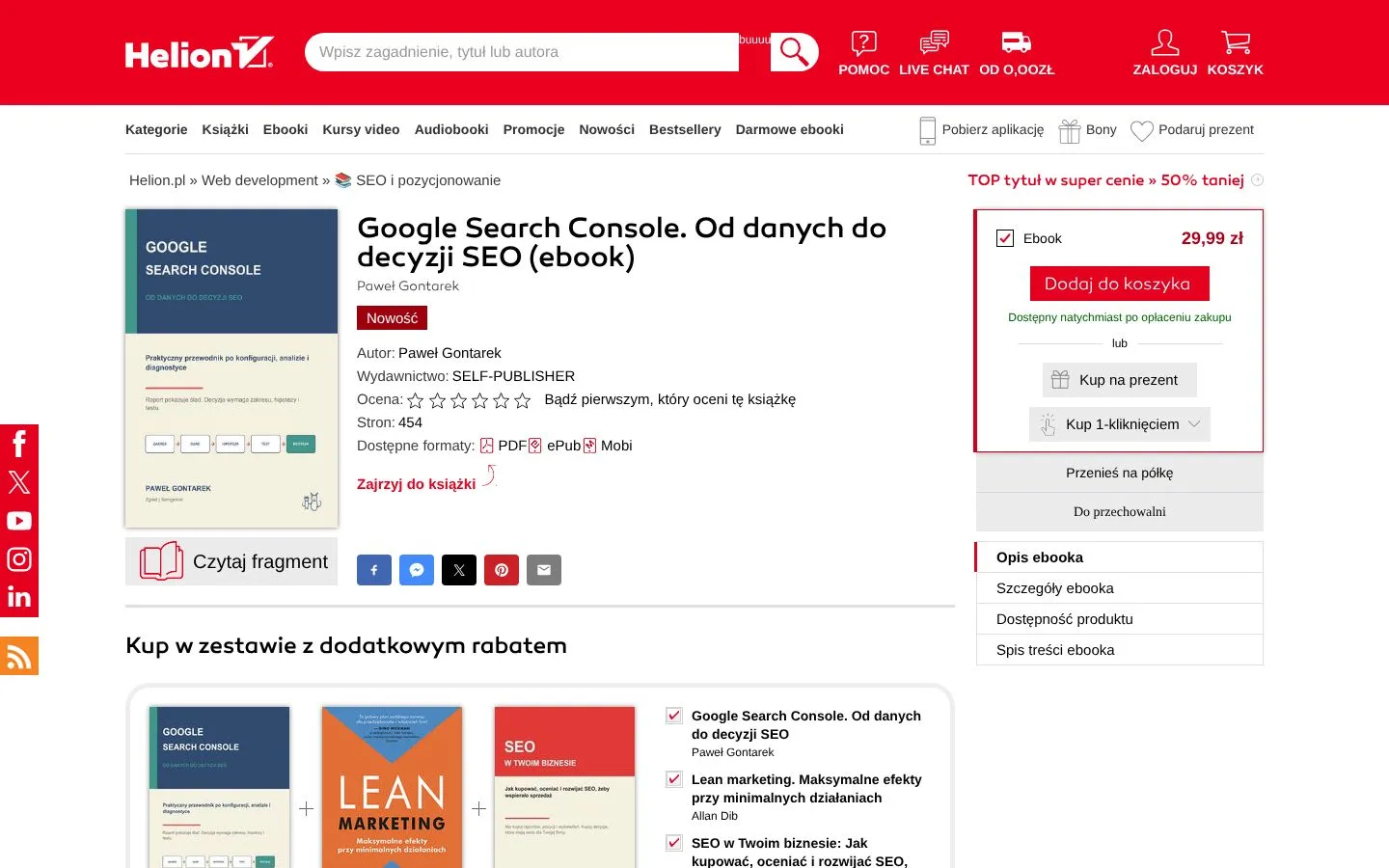 Strona Google Search Console. Od danych do decyzji SEO (helion.pl), zrzut ekranu z 23 października 2026 r.