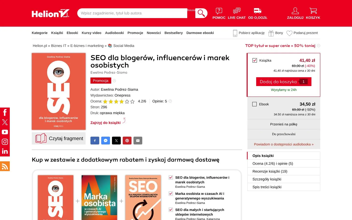 Strona SEO dla blogerów, influencerów i marek osobistych (helion.pl), zrzut ekranu z 23 października 2026 r.