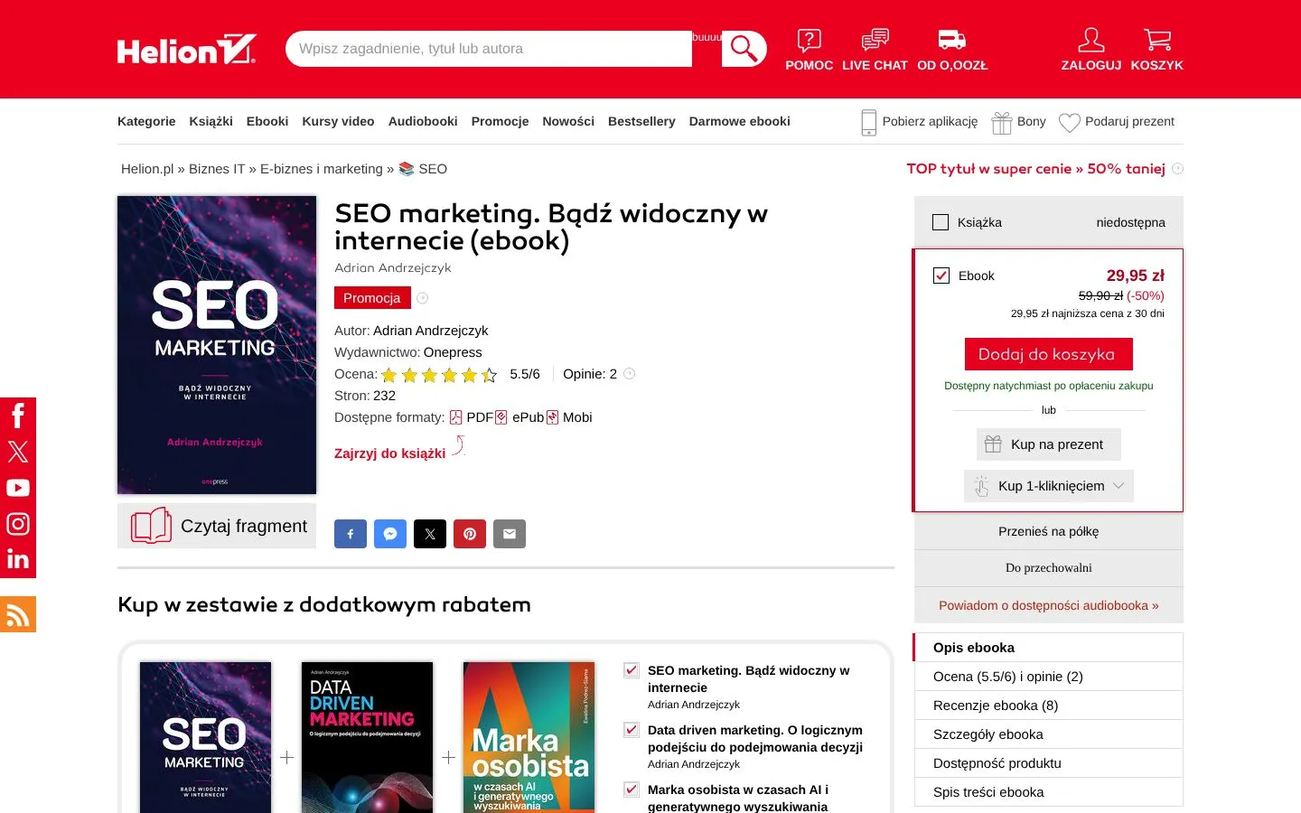 Strona SEO marketing. Bądź widoczny w internecie (helion.pl), zrzut ekranu z 23 października 2026 r.