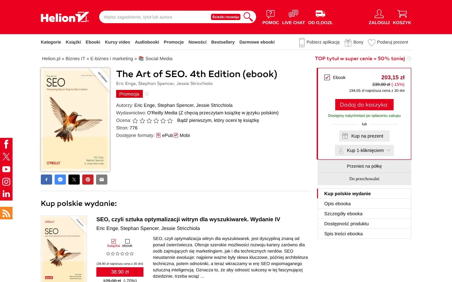 Strona The Art of SEO, 4th Edition (po angielsku) (helion.pl), zrzut ekranu z 23 października 2026 r.