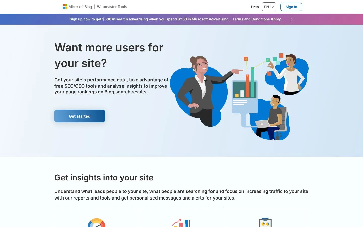 Strona Bing Webmaster Tools (bing.com), zrzut ekranu z 23 października 2026 r.