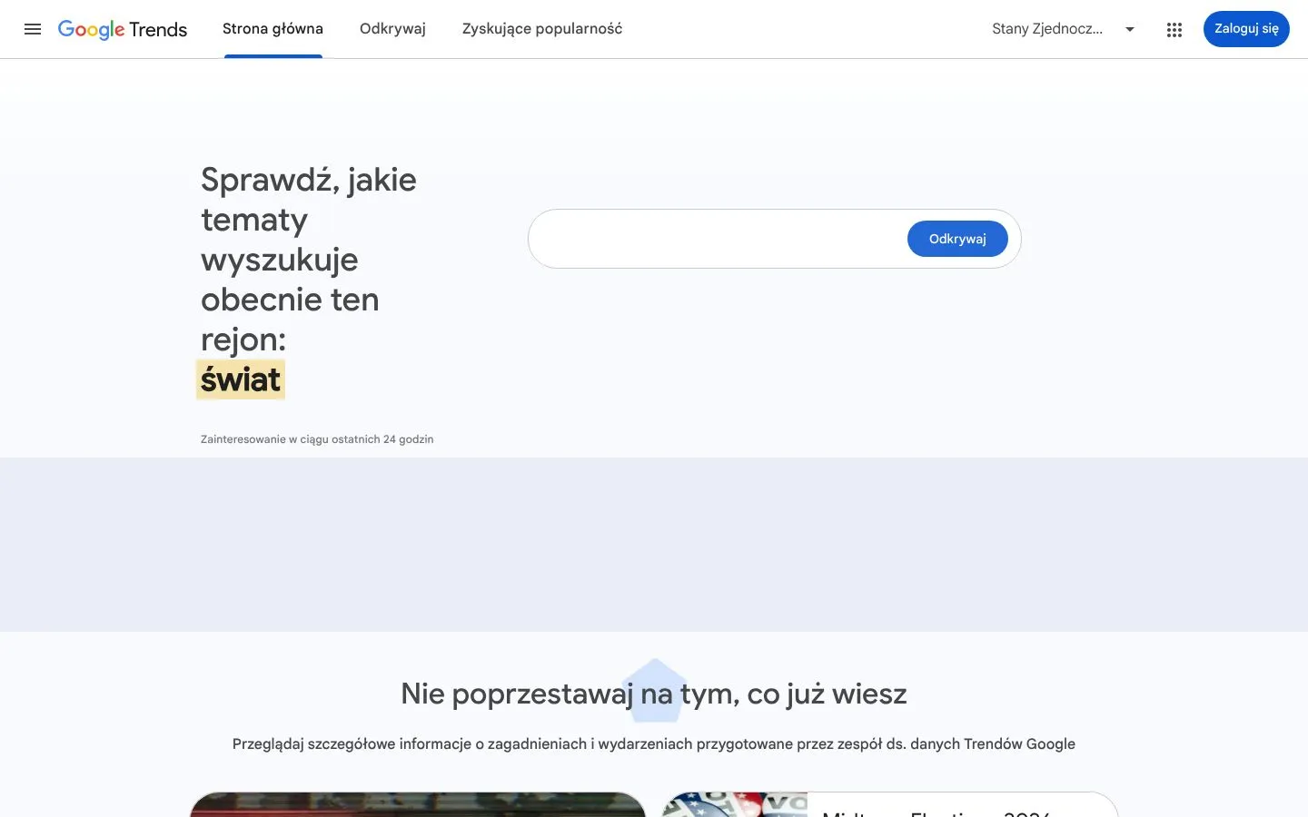 Strona Google Trends (trends.google.pl), zrzut ekranu z 23 października 2026 r.
