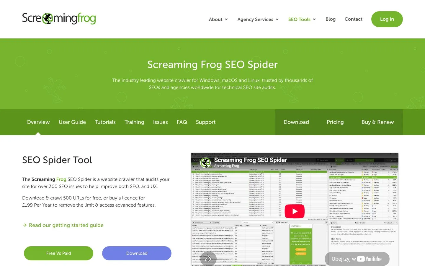 Strona Screaming Frog (wersja darmowa) (screamingfrog.co.uk), zrzut ekranu z 23 października 2026 r.