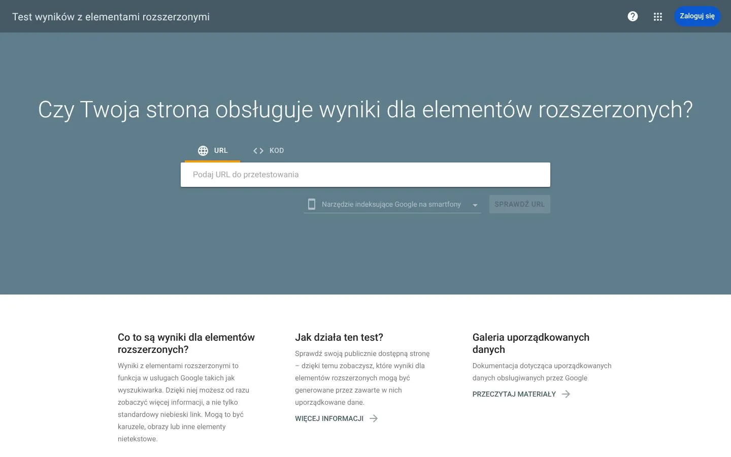 Strona Test wyników z elementami rozszerzonymi (search.google.com), zrzut ekranu z 23 października 2026 r.
