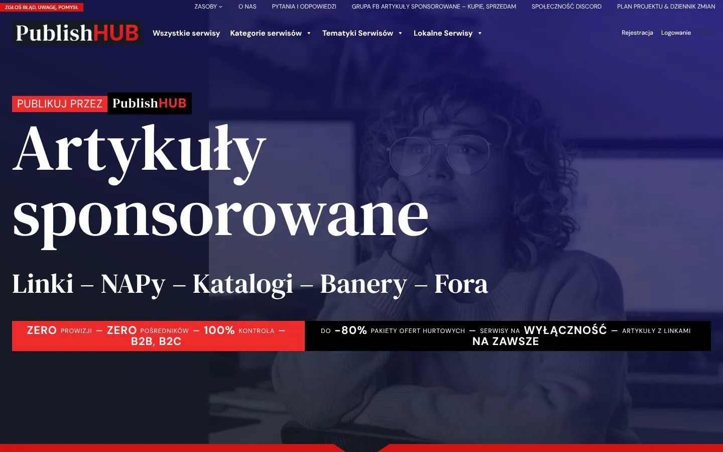Strona PublishHUB (publishhub.net), zrzut ekranu z 23 października 2026 r.
