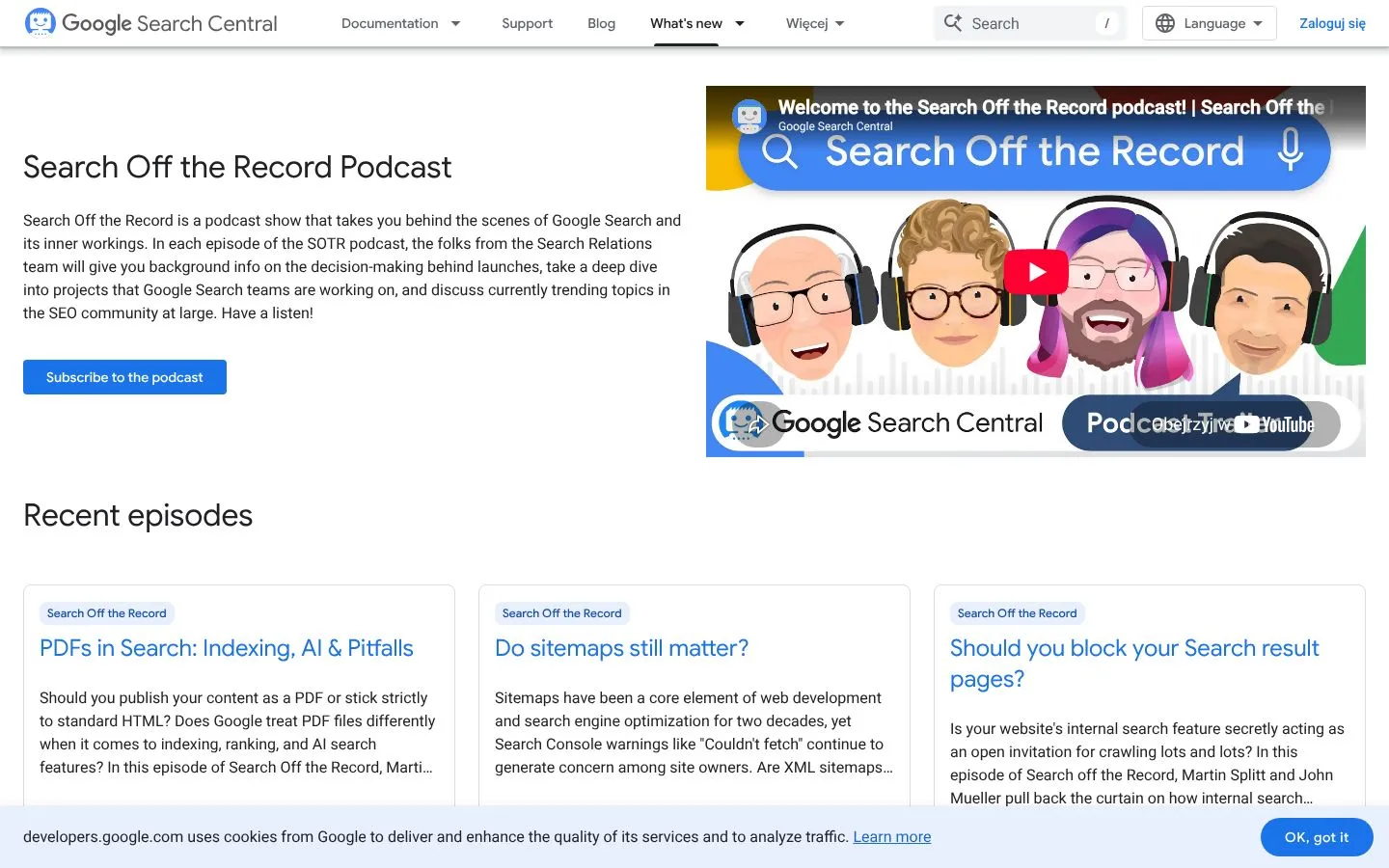 Strona Search Off the Record (developers.google.com), zrzut ekranu z 23 października 2026 r.