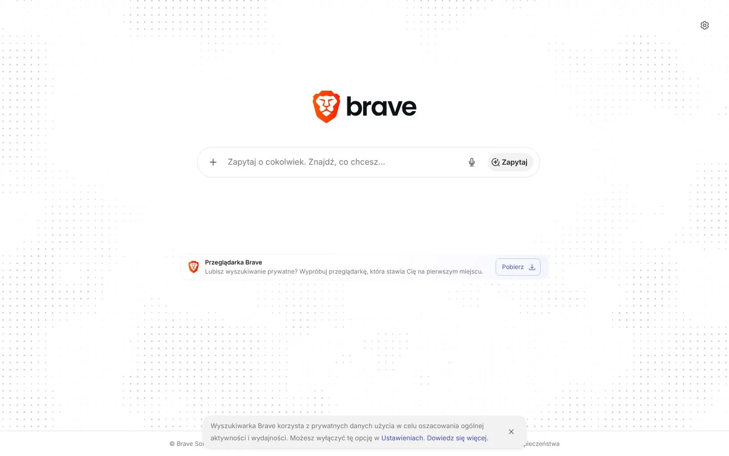 Strona Brave Search (search.brave.com), zrzut ekranu z 23 października 2026 r.